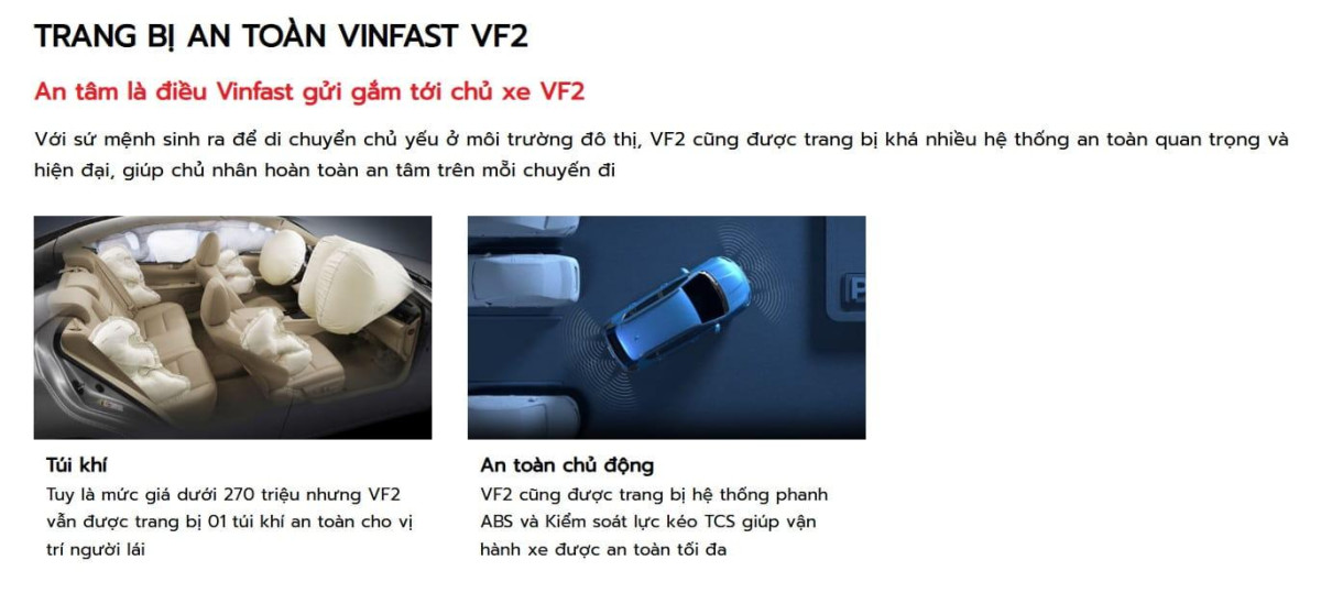 Trang bị an toàn của Vinfast VF2