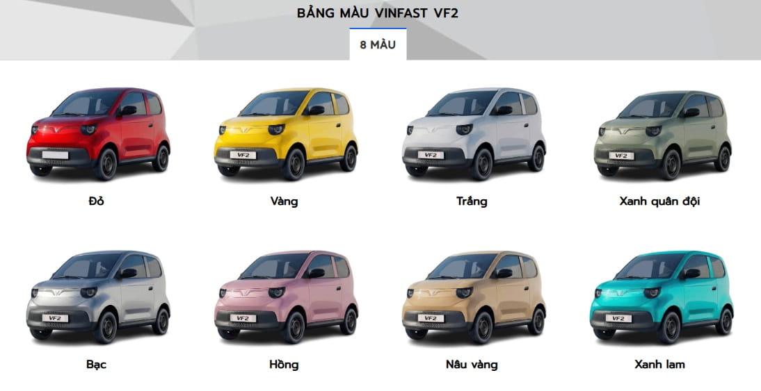 Bảng màu xe vinfast vf2